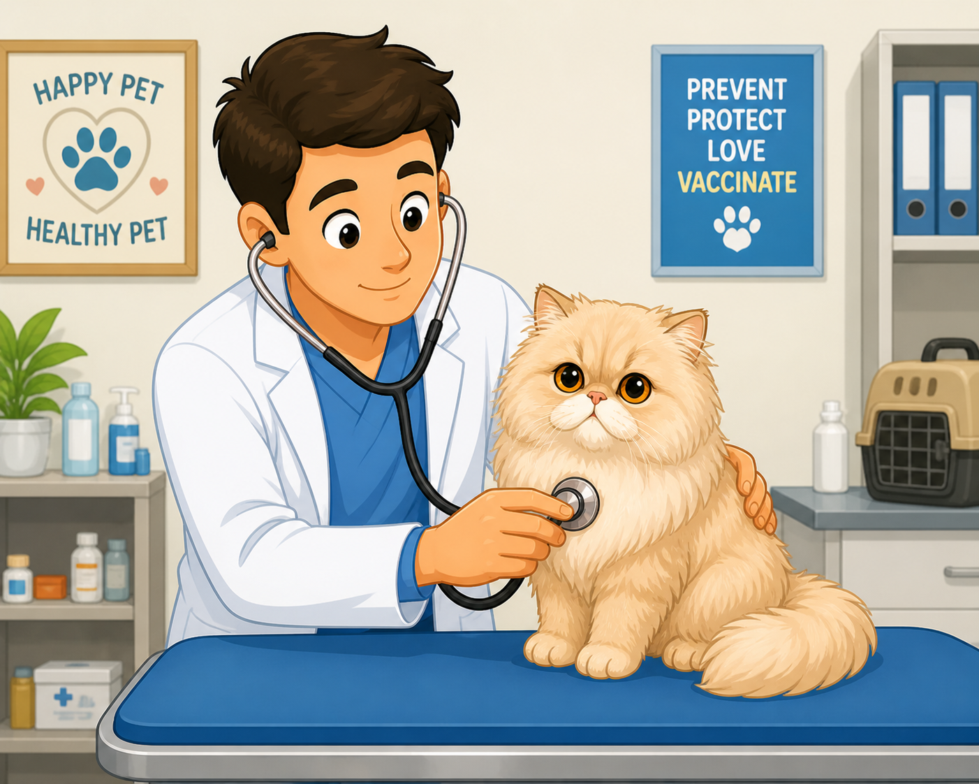 Vet checking pet